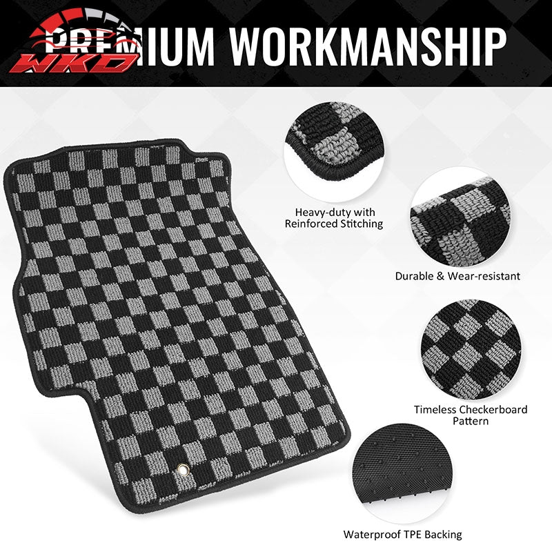 Fits 96-00 Honda Civic Floor Mats Non-Slip Carpets Checkered Black Gray Plaid