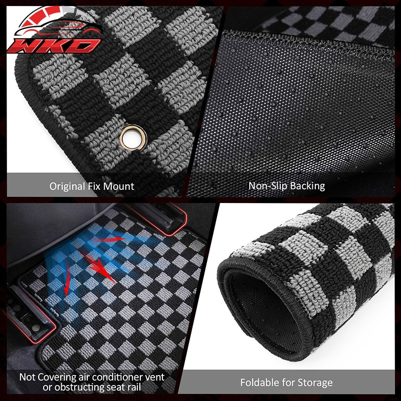 Fits 96-00 Honda Civic Floor Mats Non-Slip Carpets Checkered Black Gray Plaid