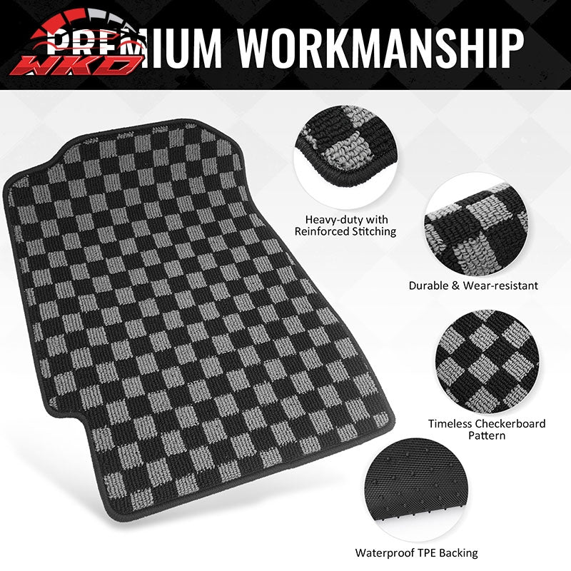 Fits 92-95 Honda Civic Floor Mats Non-Slip Carpets Checkered Black Gray Plaid