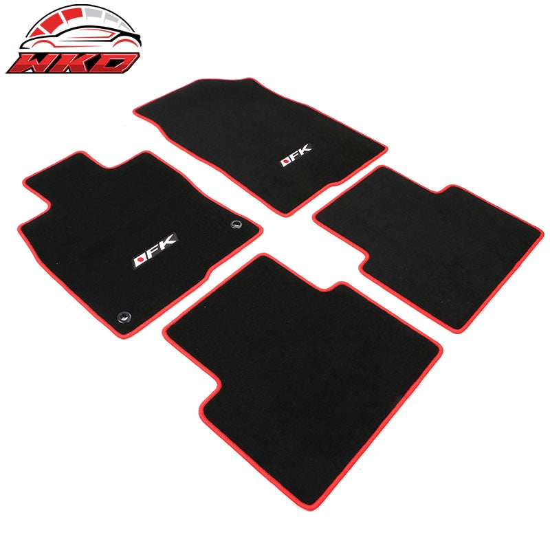 Fits 16-21 Honda Civic Floor Mats Carpet Front Rear Black Nylon W/ Red Edge & FK