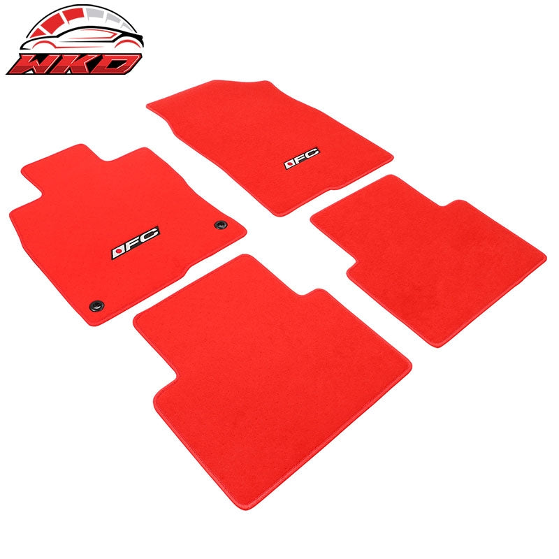 Fits 16-21 Honda Civic Floor Mats Carpet Front Rear Red Nylon W/ FC Logo - 4PCS