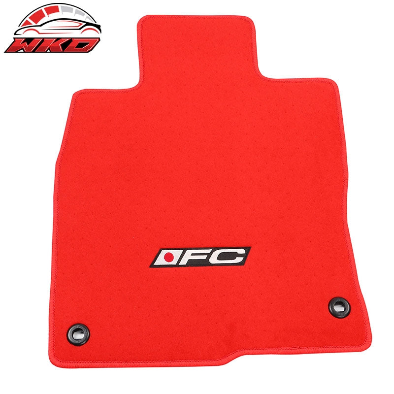 Fits 16-21 Honda Civic Floor Mats Carpet Front Rear Red Nylon W/ FC Logo - 4PCS
