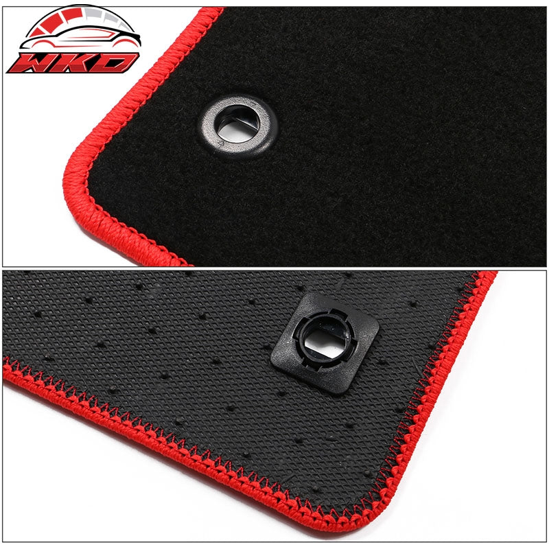 Fits 22-26 Honda Civic Floor Mats Carpet Front Rear Black Nylon W/ Red Edge & FE