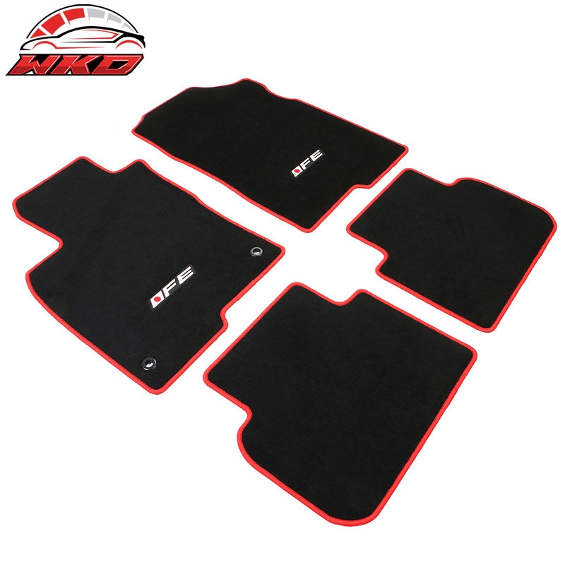 Fits 22-26 Honda Civic Floor Mats Carpet Front Rear Black Nylon W/ Red Edge & FE