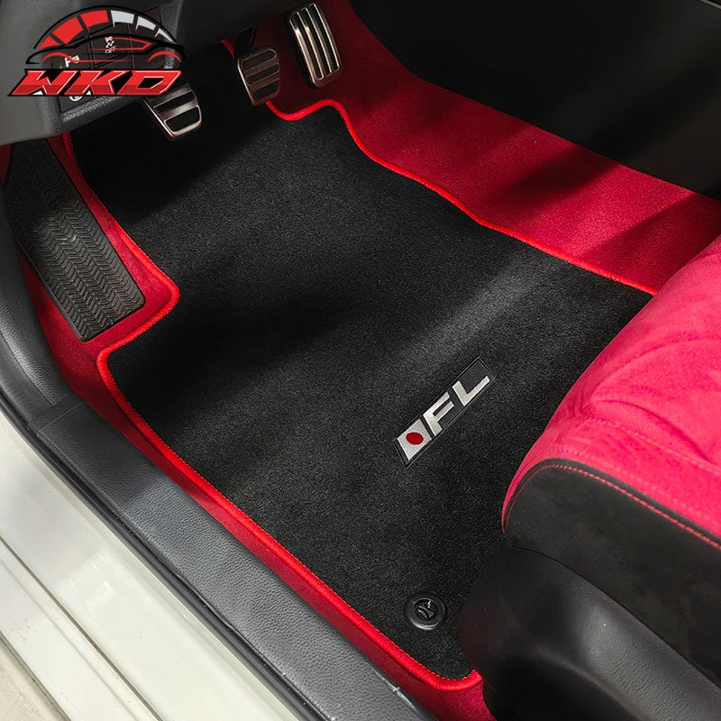 Fits 22-26 Honda Civic Floor Mats Carpet Front Rear Black Nylon W/ Red Edge & FL