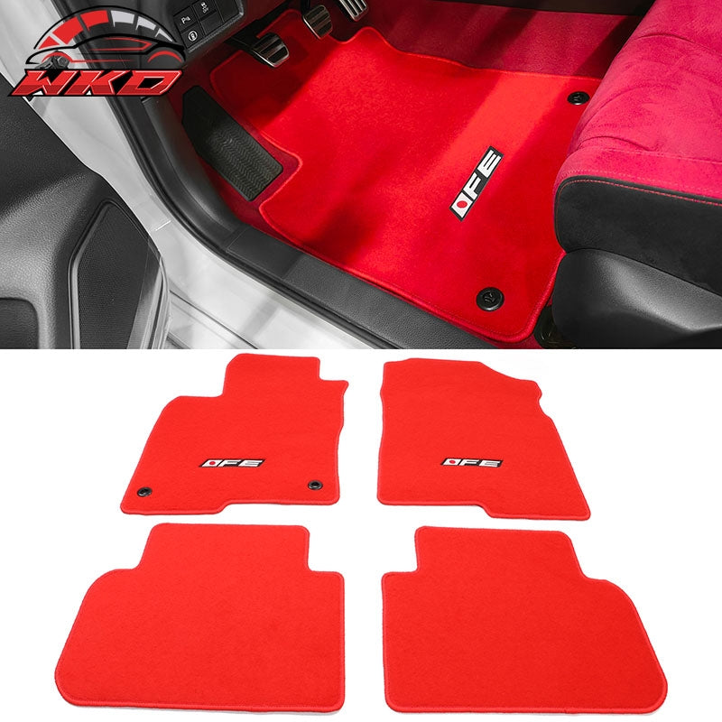 Fits 22-26 Honda Civic Floor Mats Carpet Front Rear Red Nylon W/ FE Logo - 4PCS