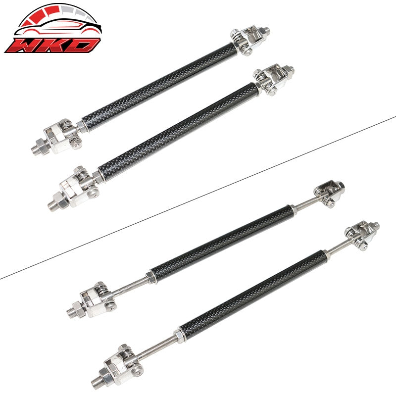 Fits Honda Civic 66"-71" Gloss Black Front Bumper Lip + Strut Rods Carbon Fiber