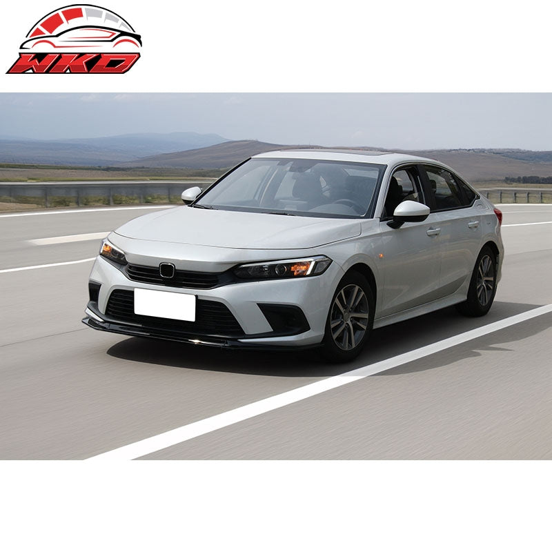 Fits 22-24 Honda Civic Front Bumper Lip RS Style 3PC Spoiler PP Gloss Black Kit
