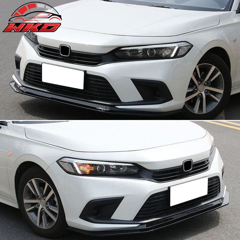 Fits 22-24 Honda Civic Front Bumper Lip RS Style 3PC Spoiler PP Gloss Black Kit