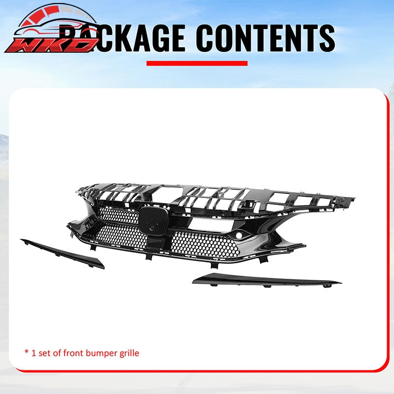 Fits 22-24 Honda Civic Hatchback & Si Varis Style Front Upper Grille Gloss Black