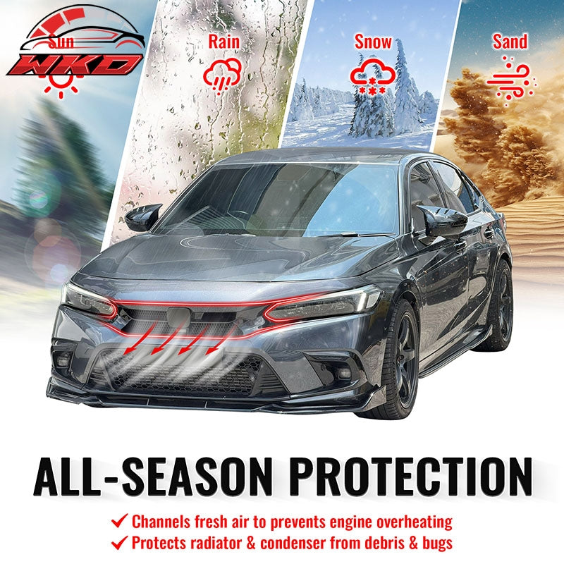 Fits 22-24 Honda Civic Hatchback & Si Varis Style Front Upper Grille Gloss Black