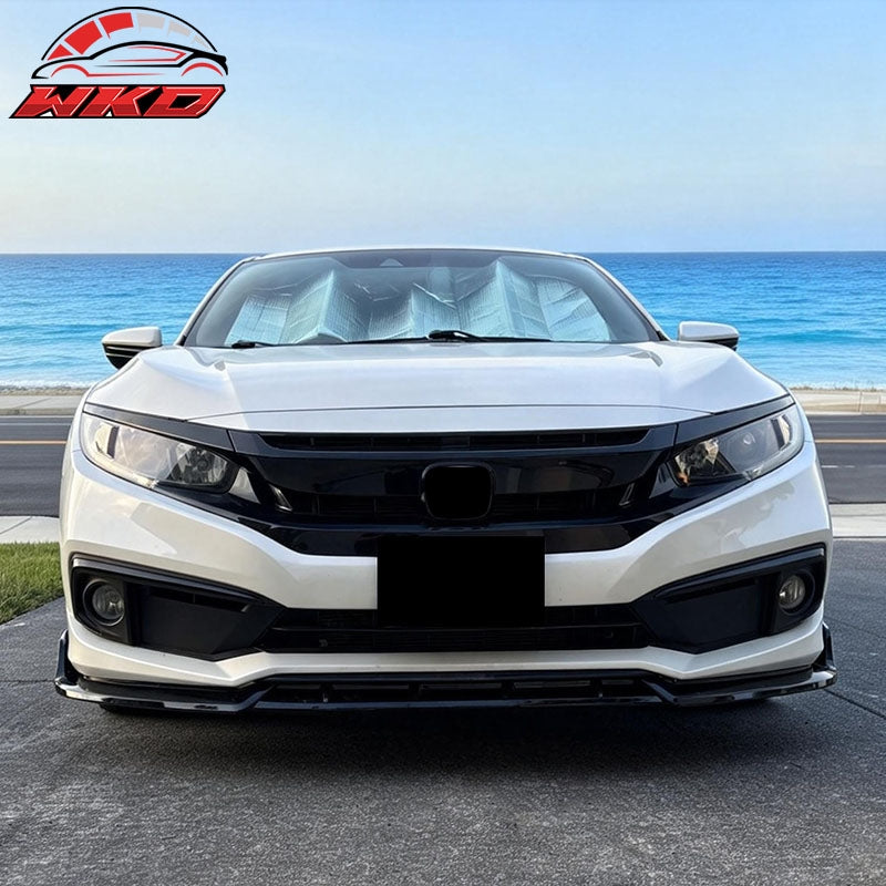 Fits 19-21 Honda Civic IKON Style 3PCS Front Bumper Lip Spoiler PP Gloss Black