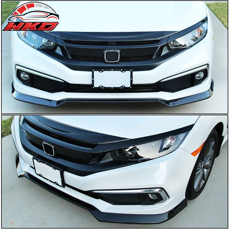 Fits 19-21 Honda Civic IKON V2 Style Front Bumper Lip Carbon Fiber Print PP