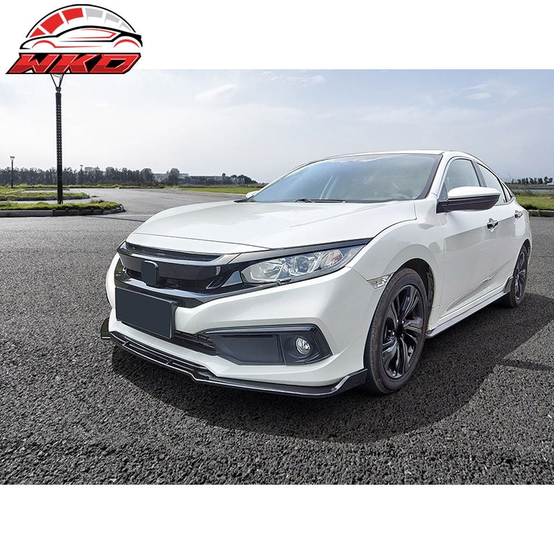 Fits 19-21 Honda Civic IKON V4 Style Front Bumper Lip Spoiler 1PC - Gloss Black