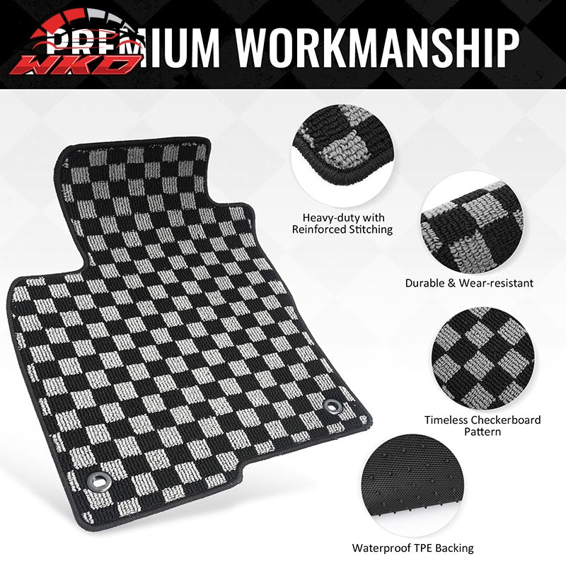 Fits 22-26 Honda Civic & Integra Floor Mats Carpets Checkered Black Gray Plaid
