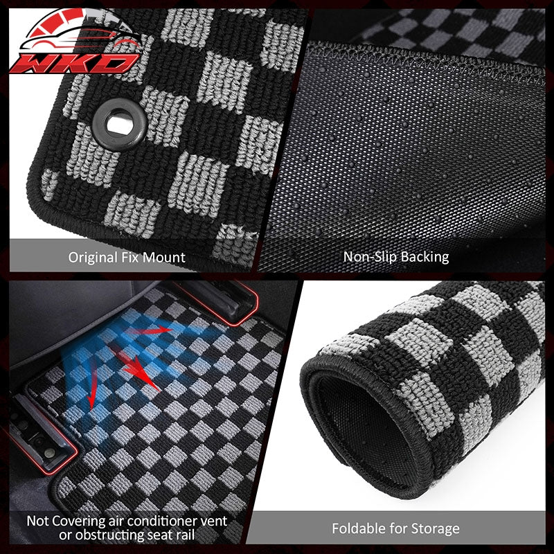 Fits 22-26 Honda Civic & Integra Floor Mats Carpets Checkered Black Gray Plaid