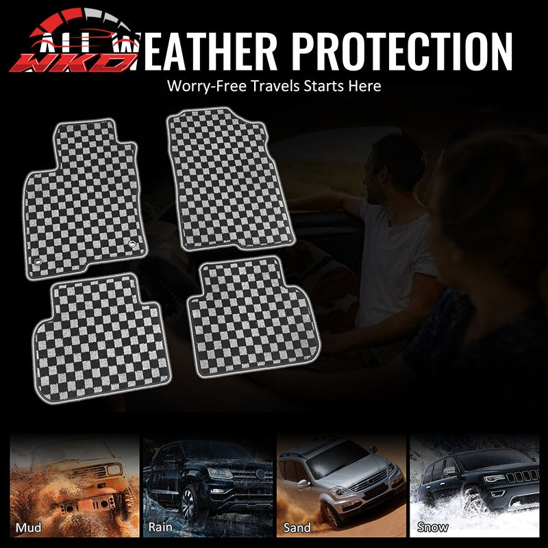 Fits 22-26 Honda Civic & Integra Floor Mats Carpets Checkered Black Gray Plaid