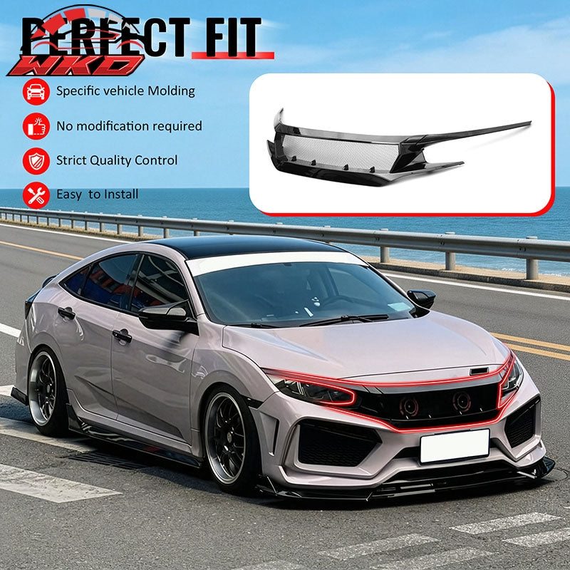 Wholesale 16-21 Honda Civic JDM Style High Flow Front Upper Mesh Grille Gloss Black - Wikond Auto