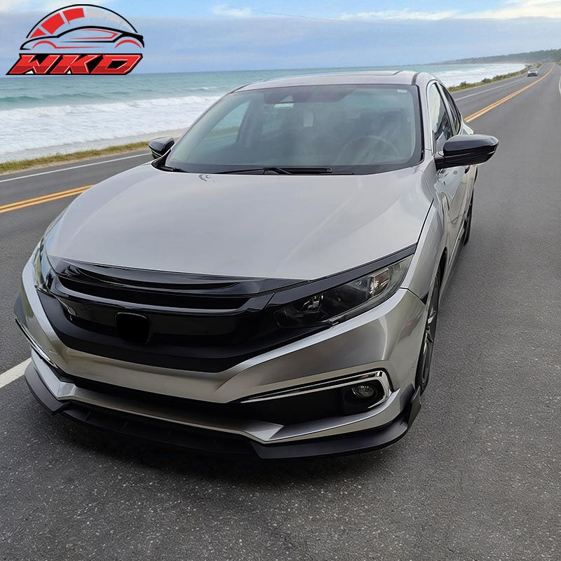 Fits 19-21 Honda Civic Matte Black Front Bumper Lip Spoiler 3PC Chin Splitter PP