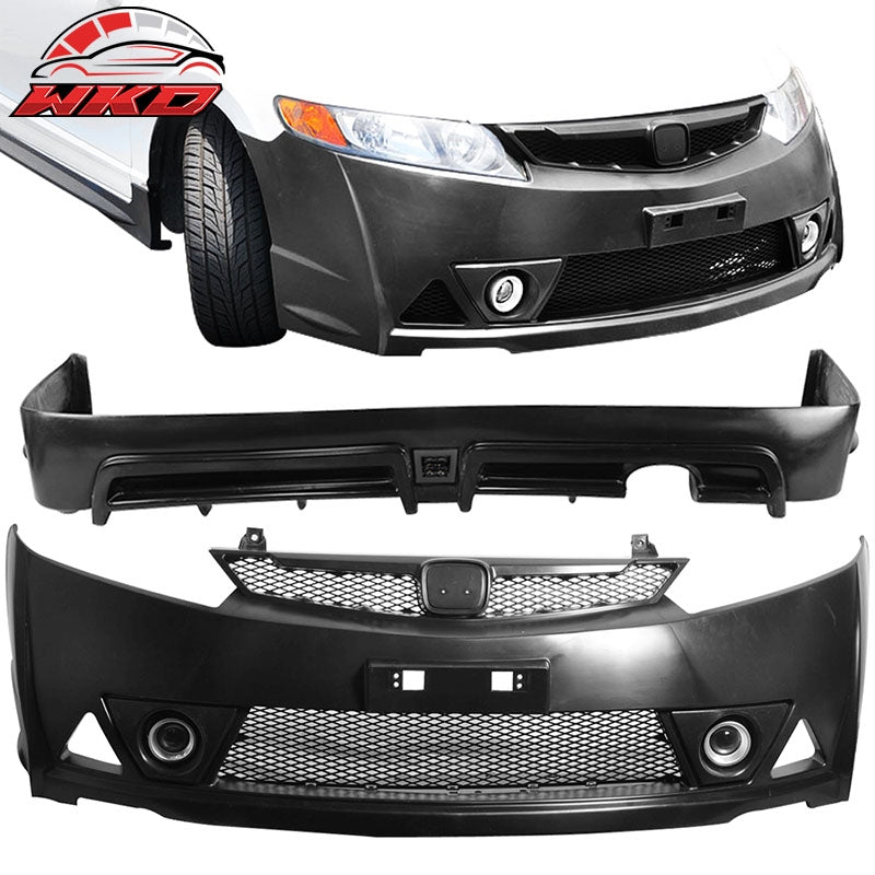 Fits 06-11 Honda Civic Mugen RR Style Front Full Bumper + Rear Lip W/ LED PP
