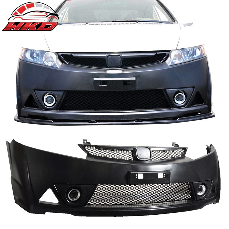 Fits 06-11 Honda Civic Mugen RR Style Front Bumper + Rear Lip w/ Red 3rd Light