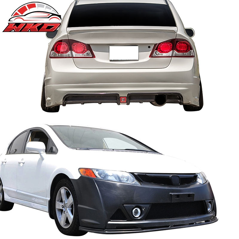 Fits 06-11 Honda Civic Mugen RR Style Front Bumper + Rear Lip w/ Red 3rd Light