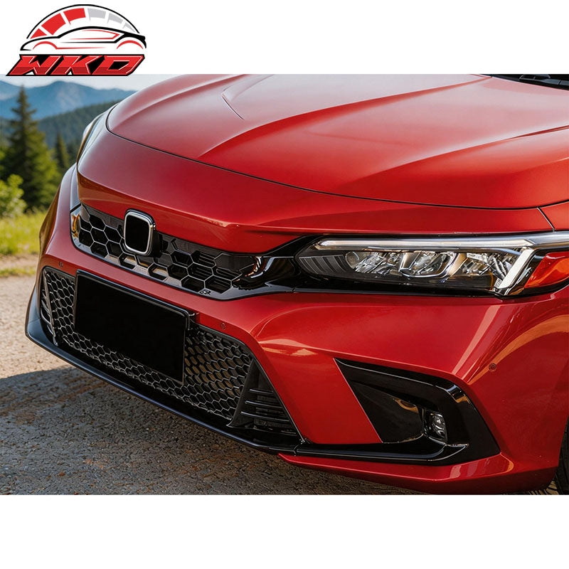 Fits 2022-2024 Honda Civic OE Style Fog Light Bezels Square Hole Gloss Black