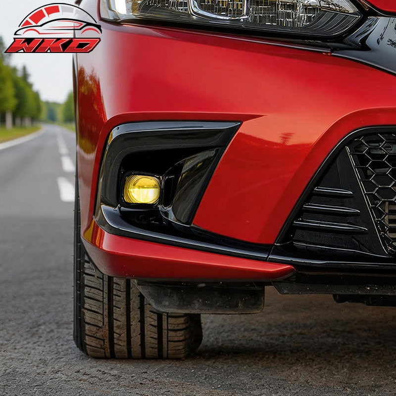Fits 22-24 Honda Civic OE Style Fog Light Bezels w/ JDM Foglights Yellow Len LED