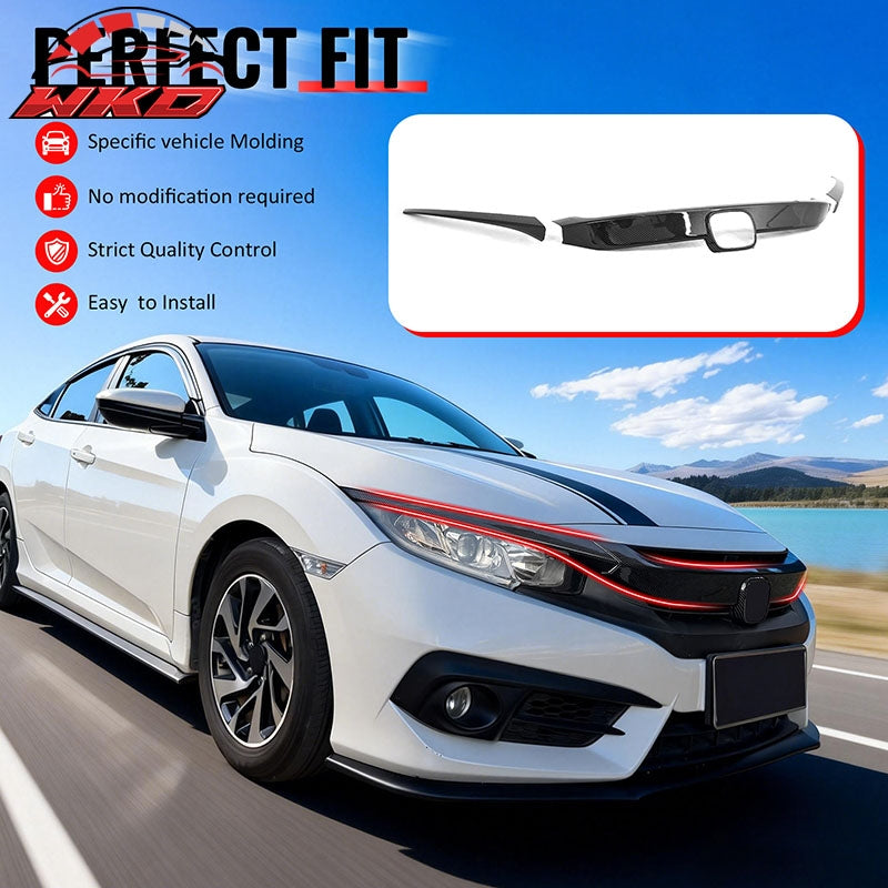 Fits 16-21 Honda Civic OE Front Bumper Grille Cover Trim ABS Carbon Fiber Print