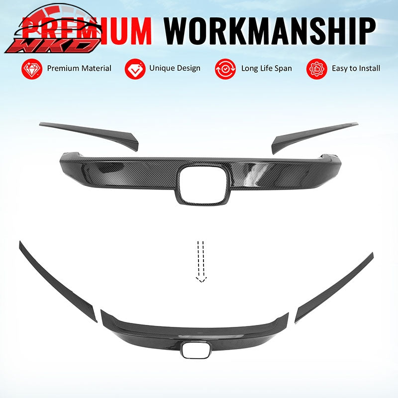 Fits 16-21 Honda Civic OE Front Bumper Grille Cover Trim ABS Carbon Fiber Print