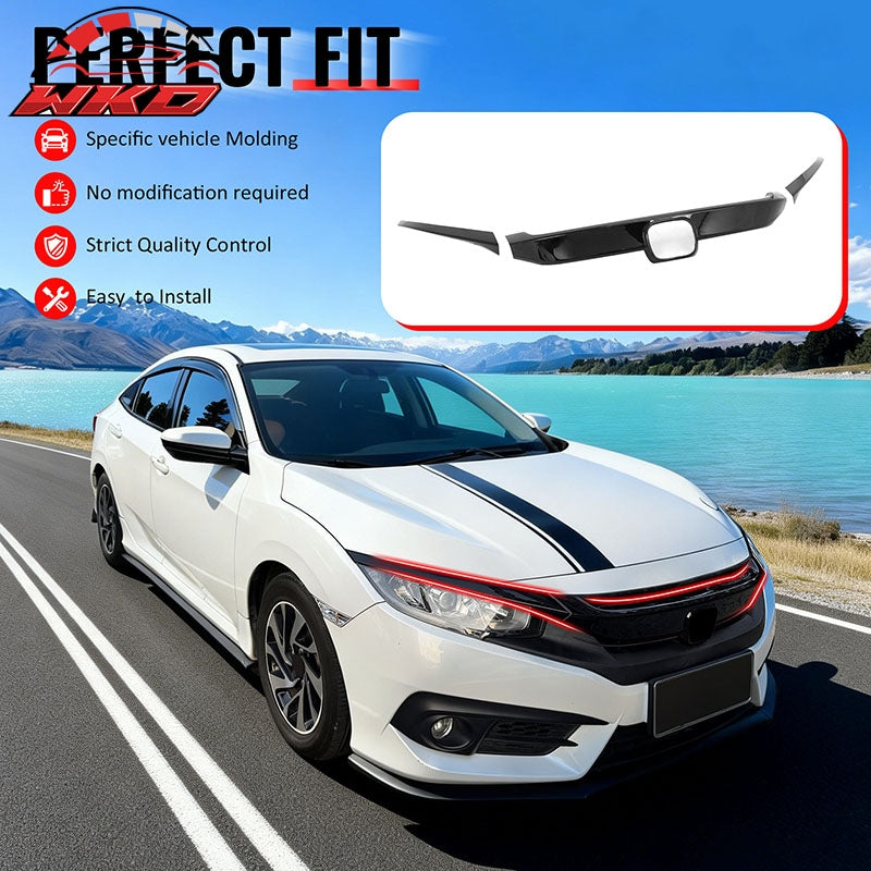 Fits 16-21 Honda Civic OE Style Front Bumper Grille Cover Trim ABS - Gloss Black
