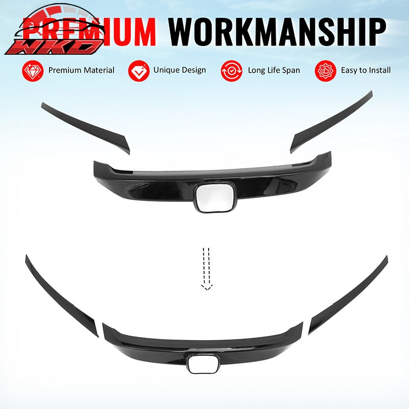 Fits 16-21 Honda Civic OE Style Front Bumper Grille Cover Trim ABS - Gloss Black