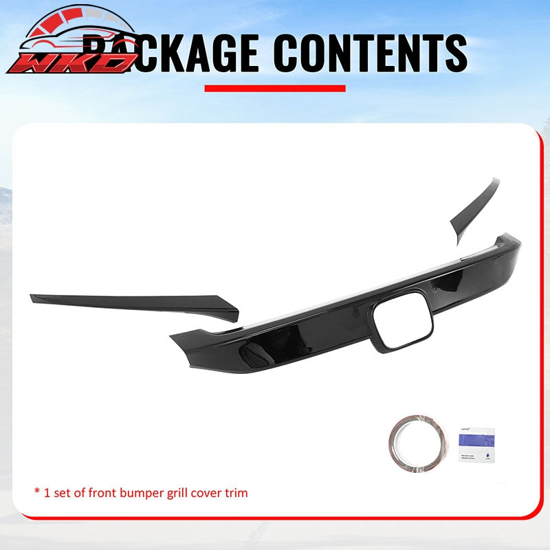 Fits 16-21 Honda Civic OE Style Front Bumper Grille Cover Trim ABS - Gloss Black