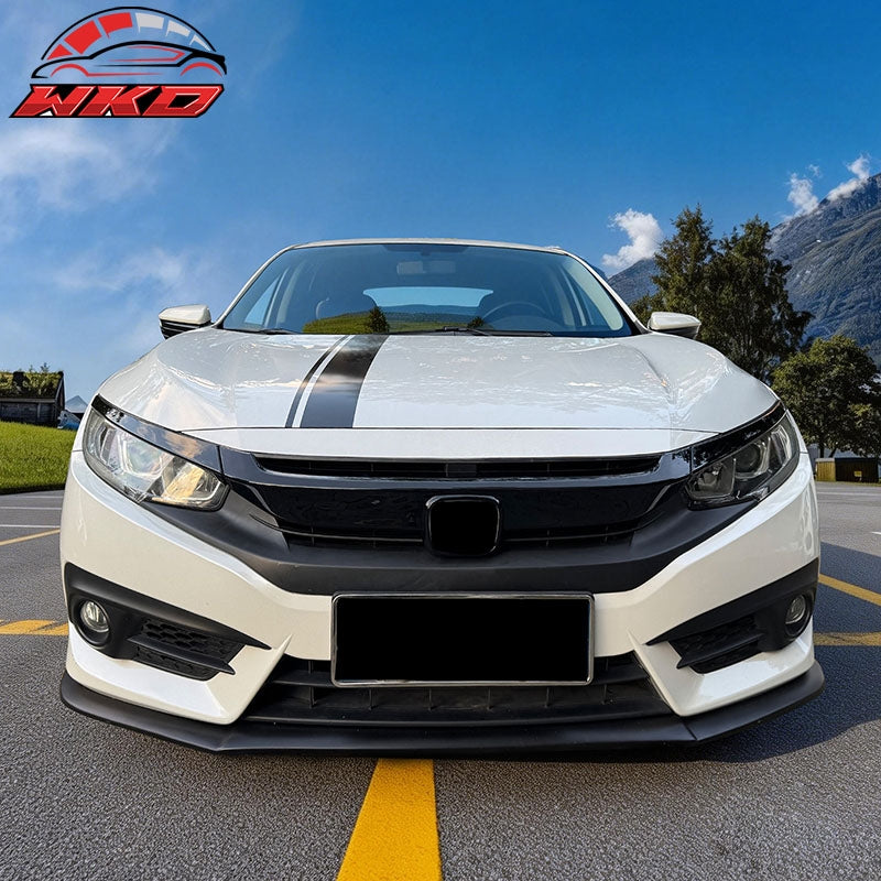 Fits 16-21 Honda Civic OE Style Front Bumper Grille Cover Trim ABS - Gloss Black