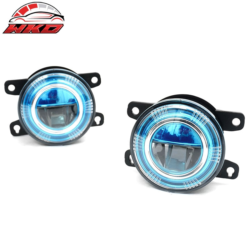 Fits 22-24 Honda Civic Round Holes Fog Light Bezel w/ JDM Foglights Blue Lens