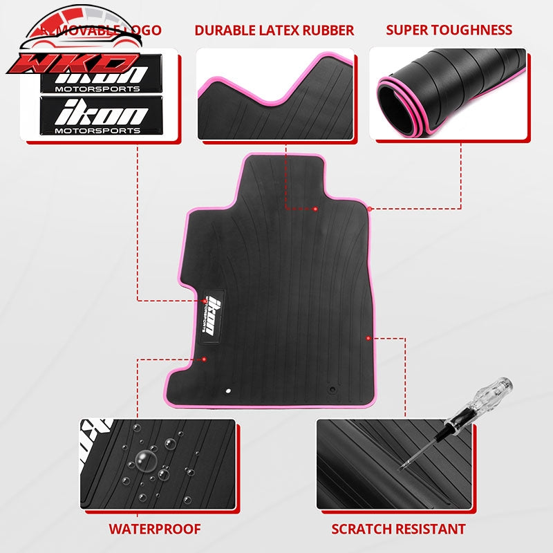 Fits 06-11 Honda Civic Rubber Floor Mats Carpet Black & Pink Edge w/ IKON Logo