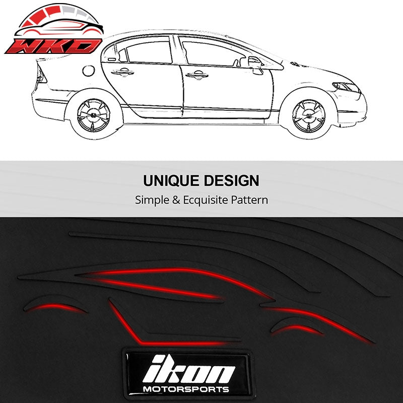 Fits 06-11 Honda Civic Rubber Floor Mats Carpet Black & Red Edge w/ IKON Logo