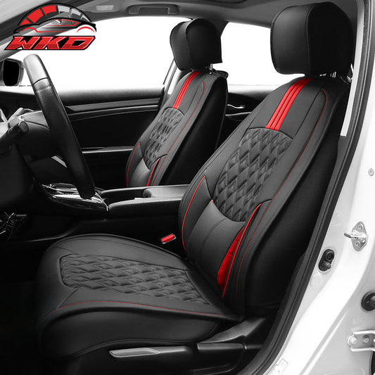 Wholesale 16-21 Honda Civic 5 Seats PU Leather Car Seat Covers w/ Lumbar - Black&Red