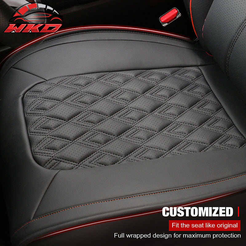 Fits 16-21 Honda Civic 5 Seats PU Leather Car Seat Covers w/ Lumbar - Black&Red