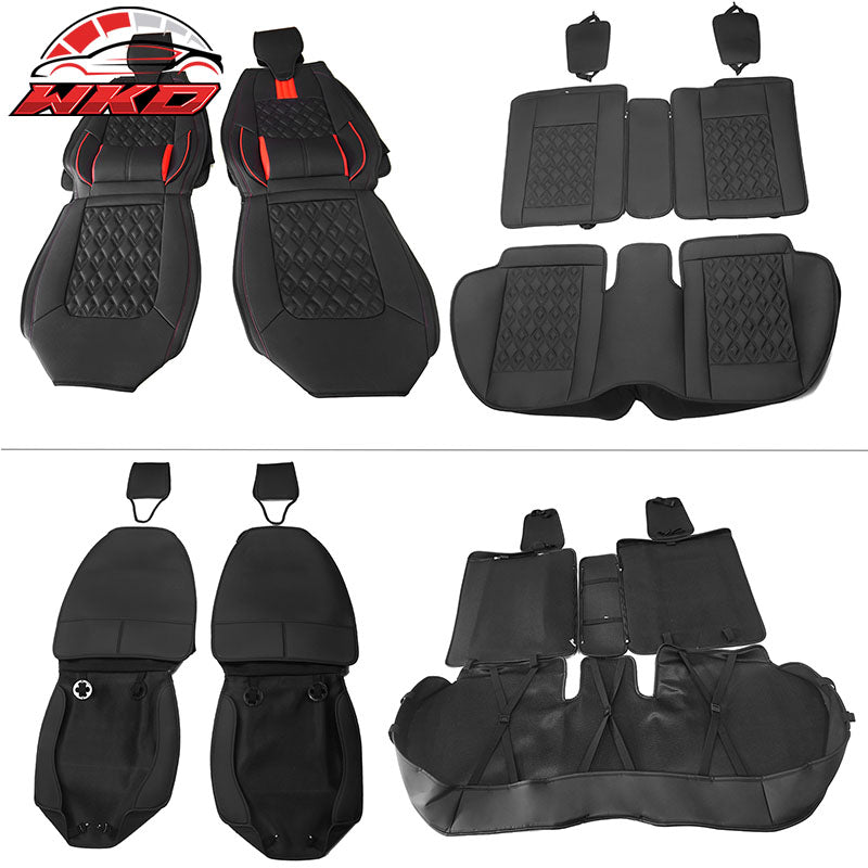 Fits 16-21 Honda Civic 5 Seats PU Leather Car Seat Covers w/ Lumbar - Black&Red