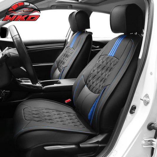 Wholesale 16-21 Honda Civic 5 Seats PU Leather Car Seat Covers w/ Lumbar - Black&Blue