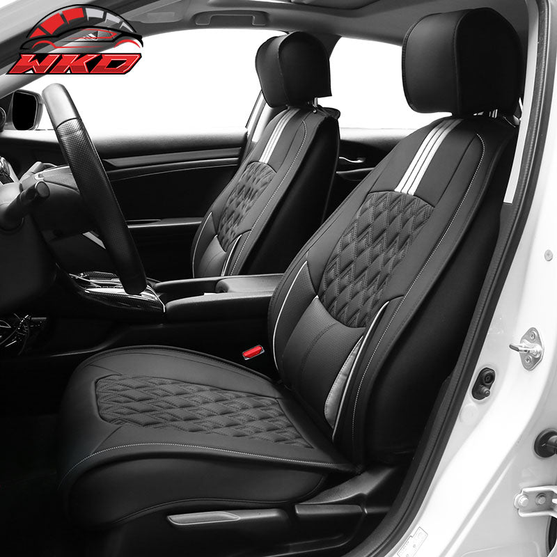 Wholesale 16-21 Honda Civic 5 Seats PU Leather Seat Covers w/ Lumbar - Black&White
