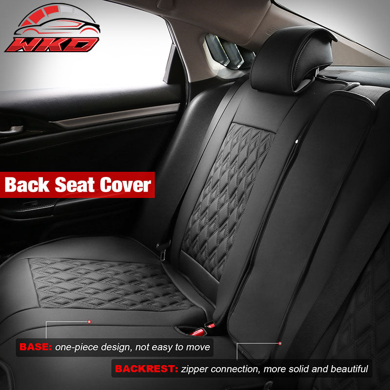 Fits 16-21 Honda Civic 5 Seats PU Leather Seat Covers w/ Lumbar - Black&White