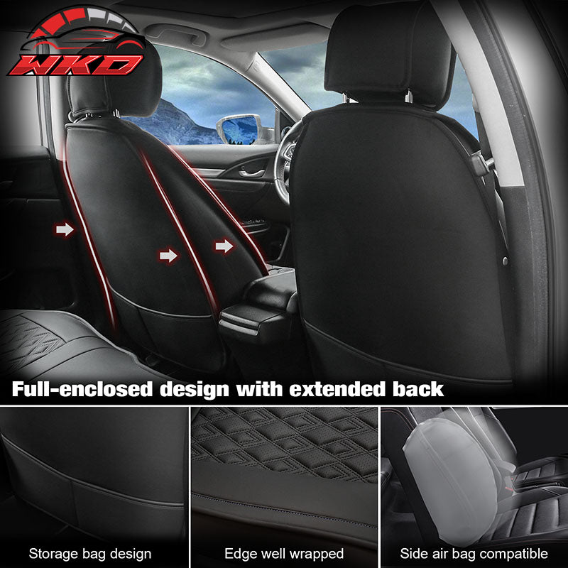 Fits 16-21 Honda Civic 5 Seats PU Leather Seat Covers Cushion w/ Lumbar - Black