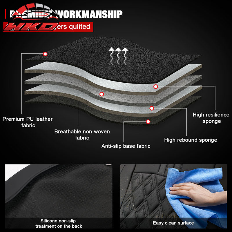 Fits 16-21 Honda Civic 5 Seats PU Leather Seat Covers Cushion w/ Lumbar - Black