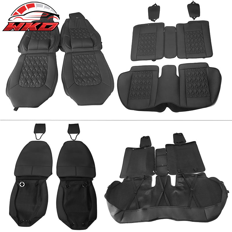 Fits 16-21 Honda Civic 5 Seats PU Leather Seat Covers Cushion w/ Lumbar - Black