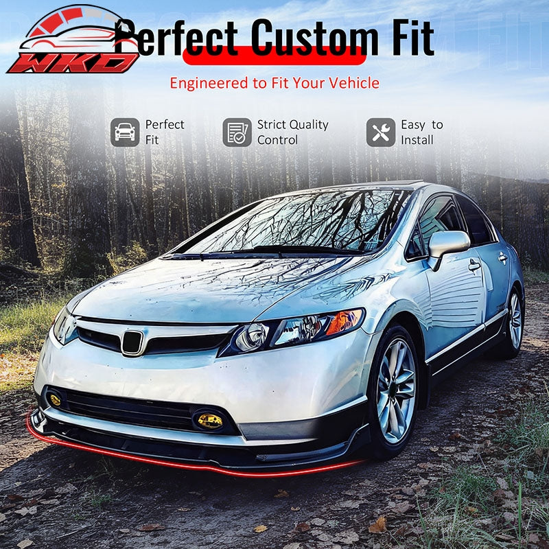 Wholesale For 06-08 Honda Civic Sedan GT Style Front Bumper Lip Spoiler Gloss Black PP 3PC - Wikond Auto