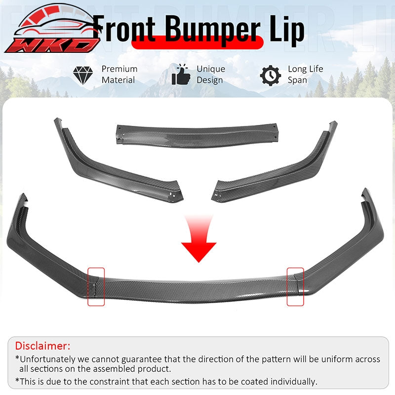 Wholesale For 13-15 Honda Civic Sedan GT Style Front Bumper Lip Carbon Fiber Print PP 3PCS - Wikond Auto