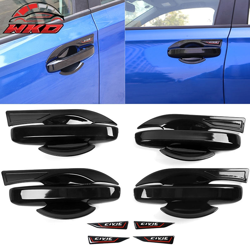 Fits 22-26 Honda Civic Sedan Hatchback Gloss Black Door Handle & Bowl Trim Cover