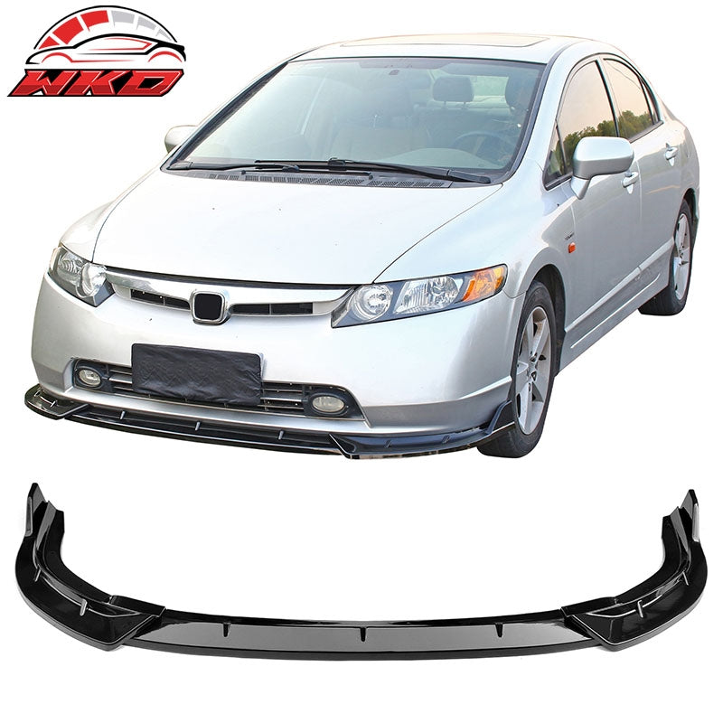 Wholesale 06-08 Honda Civic Sedan IKON Style Front Bumper Lip Spoiler Gloss Black 3PC - Wikond Auto